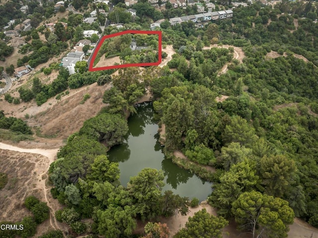 aerial view featuring a water view