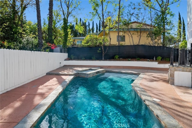 view of swimming pool featuring a fenced backyard and a fenced in pool