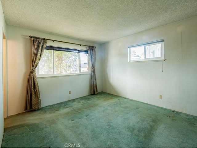 empty room featuring light carpet and a textured ceiling