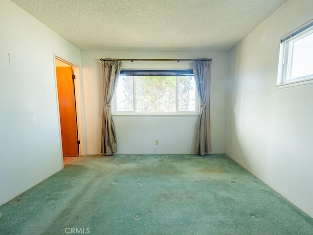 carpeted spare room featuring plenty of natural light and a textured ceiling