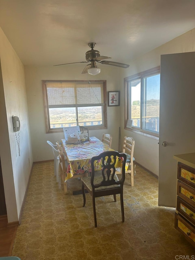 dining room with baseboards and a ceiling fan