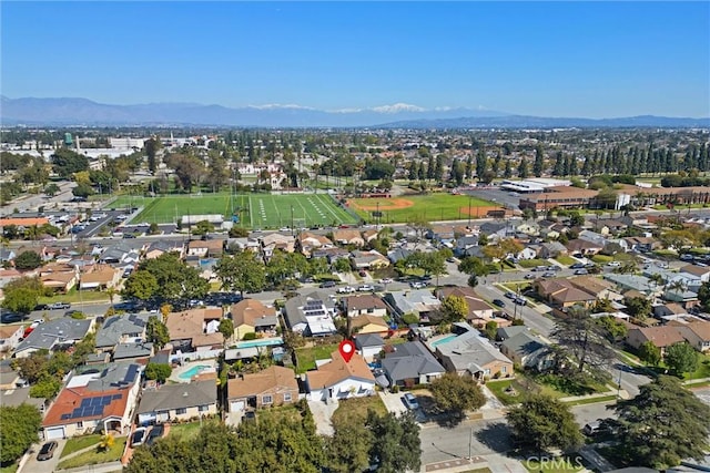 bird's eye view with a residential view and a mountain view