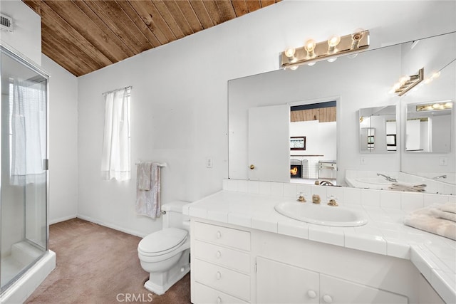 476 62nd St, Newport Beach, CA 92663 - bathroom featuring wooden ceiling, vanity, and a stall shower