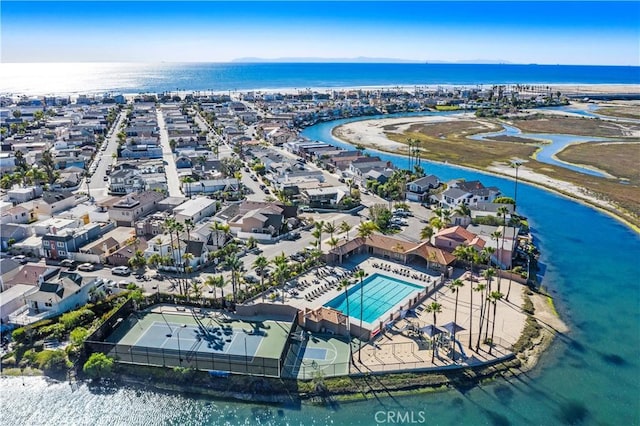 476 62nd St, Newport Beach, CA 92663 - aerial perspective of suburban area with a nearby body of water and a pool