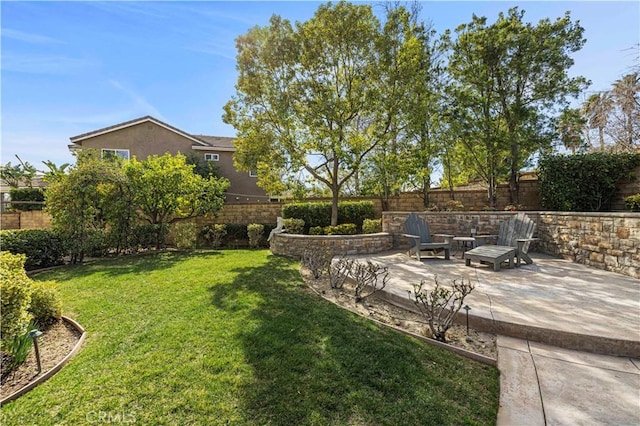 view of yard with a patio area and a fenced backyard