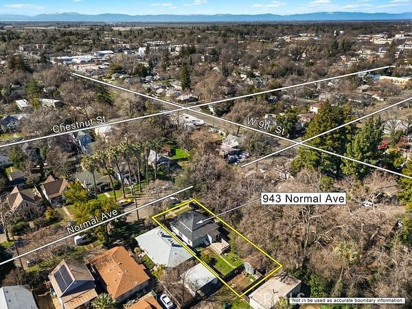 birds eye view of property with a mountain view