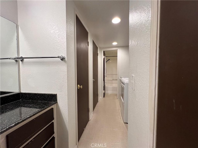 10655 Lemon Ave Unit 3808, Rancho Cucamonga, CA 91737 - hall featuring a textured wall, recessed lighting, and light tile patterned flooring