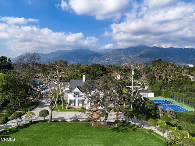 drone / aerial view with a mountain view