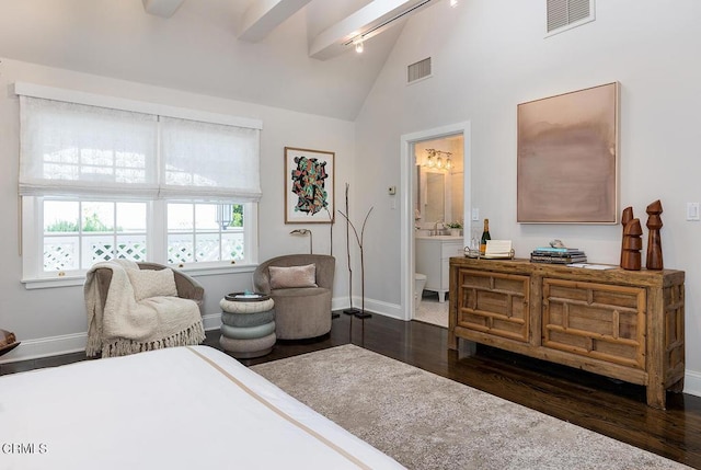 bedroom featuring dark wood-type flooring, visible vents, and baseboards