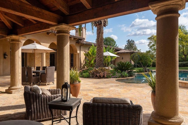 5423 Calzada Del Bosque, Rancho Santa Fe, CA 92067 - view of patio / terrace with an outdoor pool and outdoor dining area