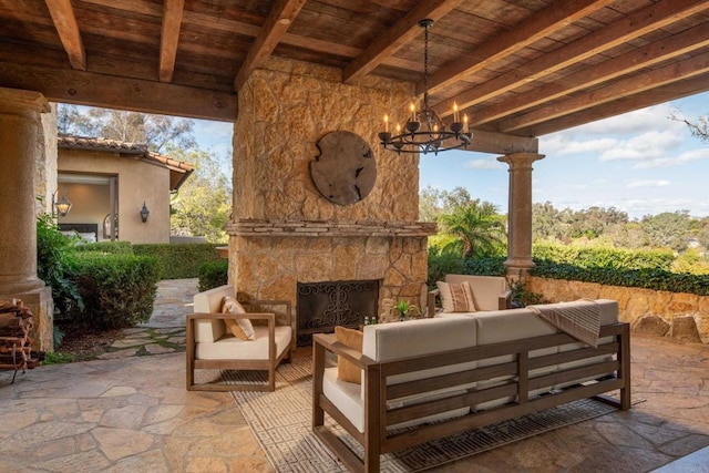 5423 Calzada Del Bosque, Rancho Santa Fe, CA 92067 - view of patio with an outdoor living space with a fireplace