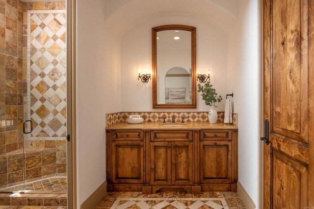 5423 Calzada Del Bosque, Rancho Santa Fe, CA 92067 - bathroom featuring vanity, a shower stall, and recessed lighting