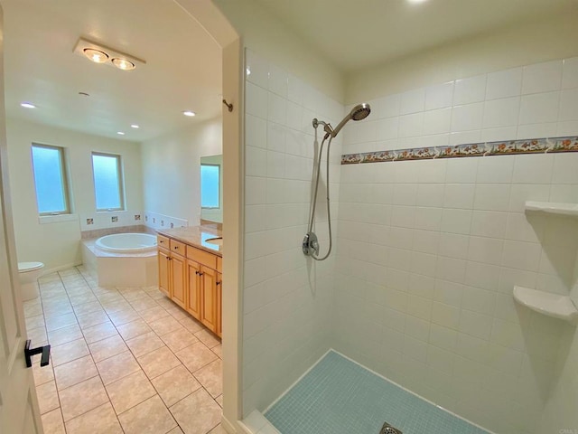 2483 Oxford Ave, Cardiff By The Sea, CA 92007 - full bath featuring a garden tub, tile patterned flooring, tiled shower, vanity, and recessed lighting
