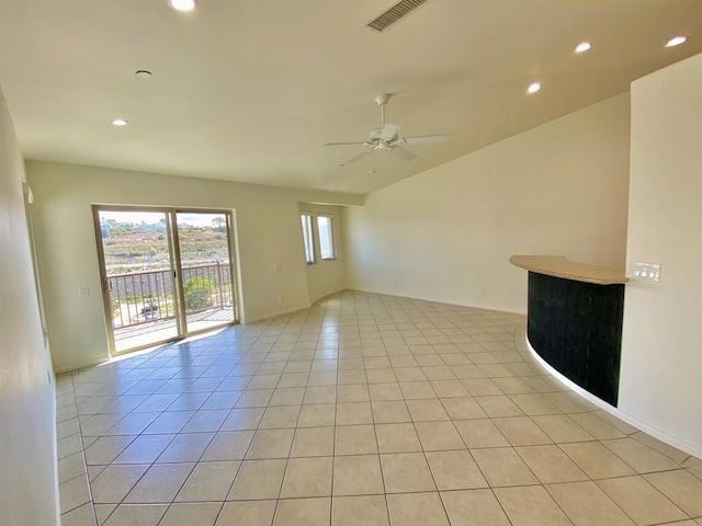 2483 Oxford Ave, Cardiff By The Sea, CA 92007 - spare room featuring ceiling fan, recessed lighting, lofted ceiling, and light tile patterned floors