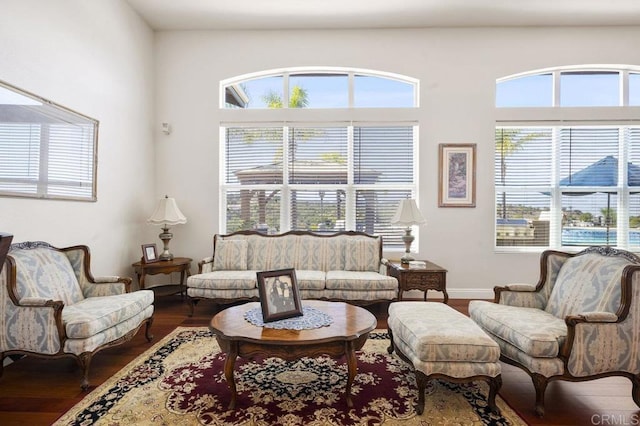 living room with baseboards and wood finished floors