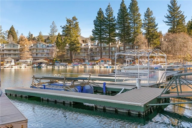 dock area with a water view