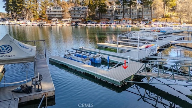 view of dock with a water view