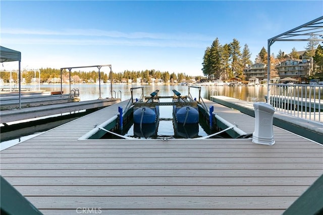 view of dock with a water view