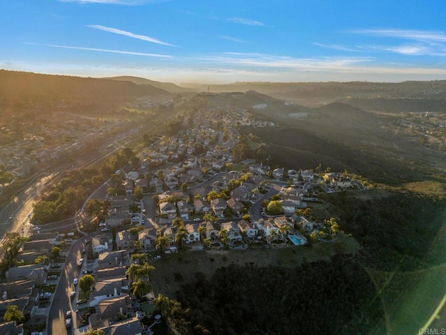 aerial view featuring a residential view and a mountain view