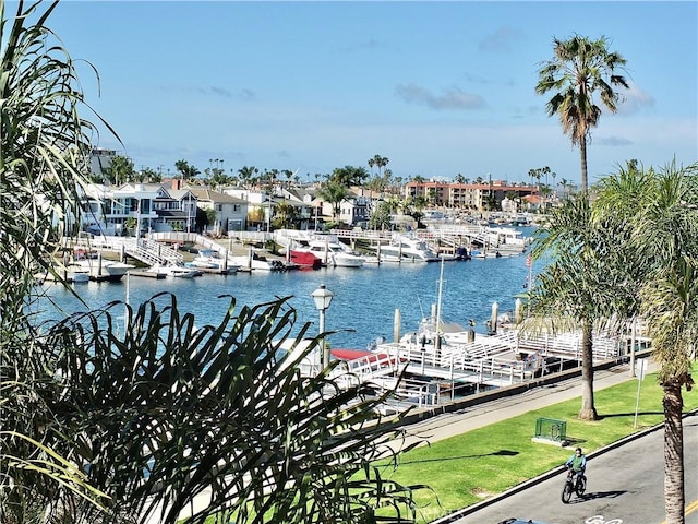 property view of water featuring a boat dock