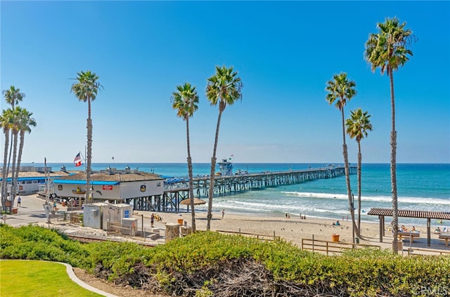 view of water feature with a view of the beach