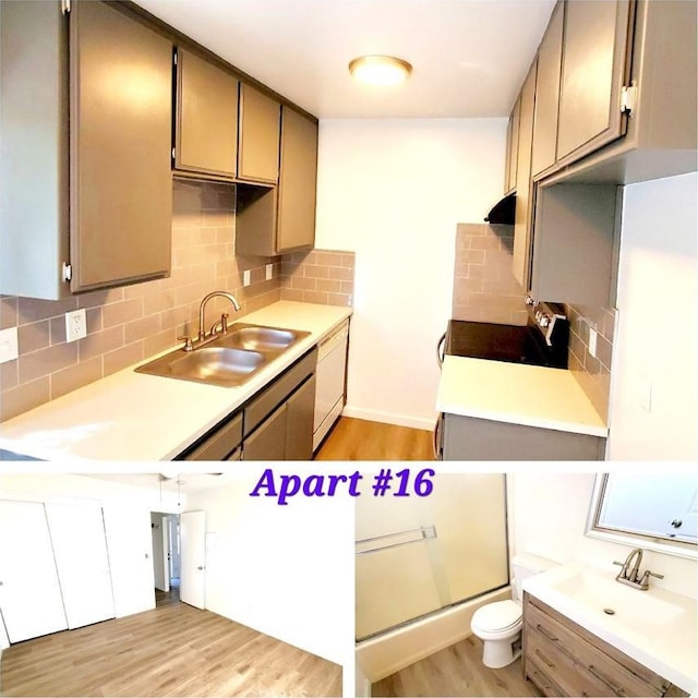 kitchen featuring light wood-type flooring, a sink, dishwasher, and stainless steel electric stove