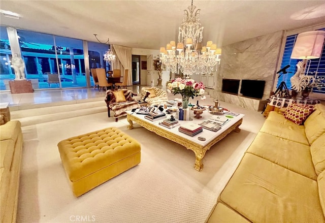 300 S Patencio Rd, Palm Springs, CA 92262 - living room featuring a chandelier and a fireplace