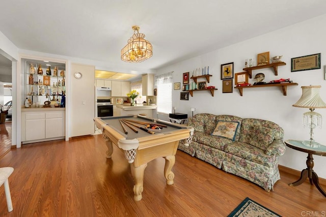 game room featuring pool table and light wood-style flooring