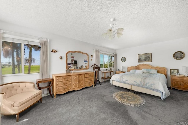 bedroom featuring carpet and a textured ceiling