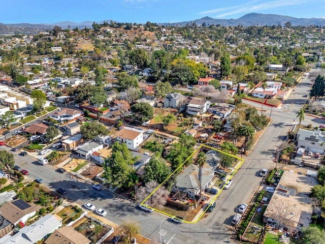 aerial view featuring a residential view and a mountain view