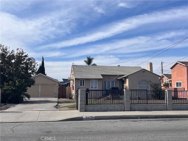 view of front of house with a fenced front yard and stucco siding