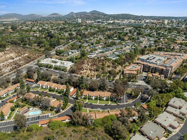 aerial view featuring a residential view and a mountain view