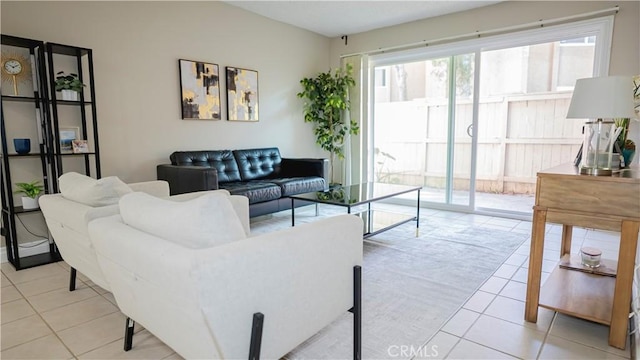 living room featuring light tile patterned floors