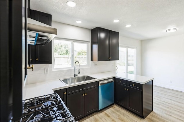 kitchen with dishwasher, a peninsula, a healthy amount of sunlight, and a sink