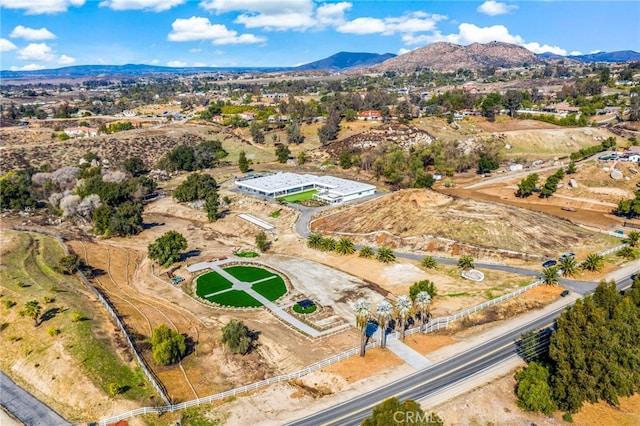 drone / aerial view featuring a mountain view