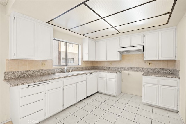 11331 Elliott Ave Unit 21, El Monte, CA 91732 - kitchen featuring dishwasher, under cabinet range hood, white cabinetry, and a sink