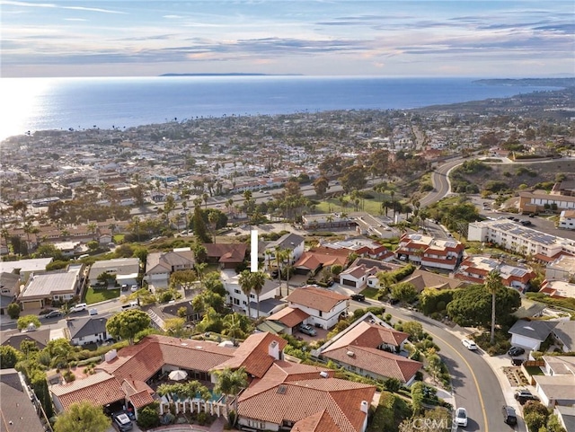 aerial view featuring a residential view and a water view