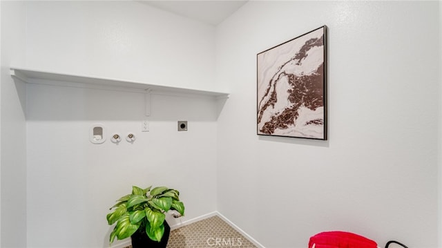 laundry area with baseboards, laundry area, carpet flooring, and hookup for an electric dryer