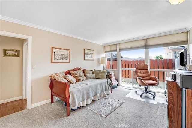 2222 Cielo Pl, Arcadia, CA 91006 - carpeted living area with crown molding and a wall of windows