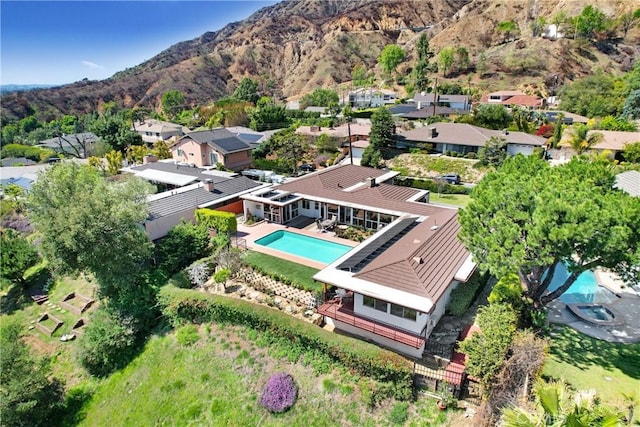 2222 Cielo Pl, Arcadia, CA 91006 - aerial view of residential area with a pool area and mountains
