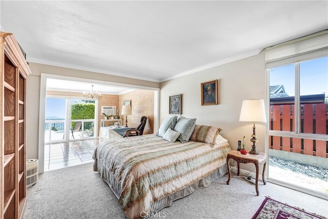 2222 Cielo Pl, Arcadia, CA 91006 - bedroom with a chandelier, carpet, multiple windows, and ornamental molding