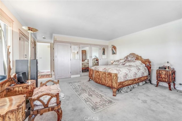2222 Cielo Pl, Arcadia, CA 91006 - bedroom with light carpet, ornamental molding, and french doors