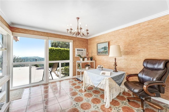 2222 Cielo Pl, Arcadia, CA 91006 - living area with a chandelier, crown molding, and tile patterned flooring