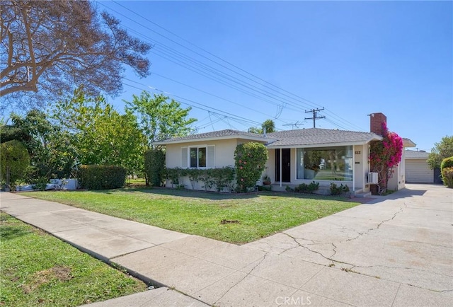 ranch-style home with a front yard, cooling unit, and stucco siding