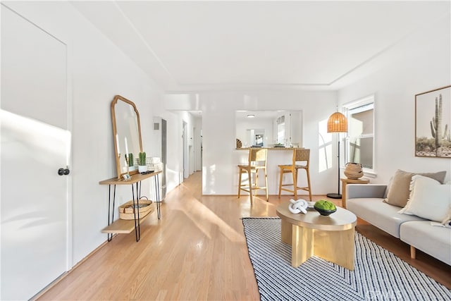 living area featuring light wood-style flooring