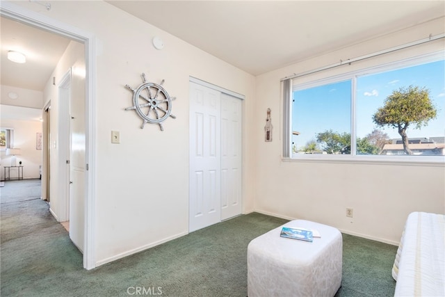 bedroom with carpet, baseboards, and a closet