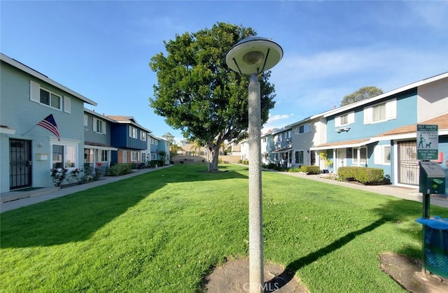 view of property's community featuring a residential view and a yard