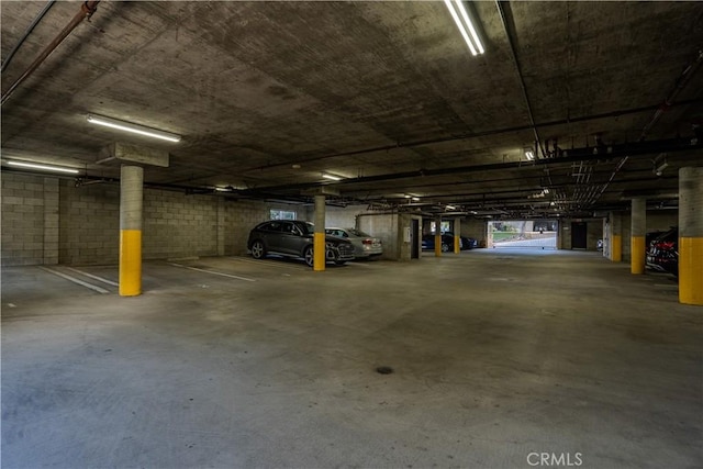 parking garage with concrete block wall