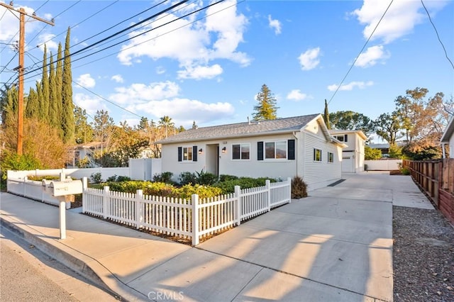 ranch-style home featuring a fenced front yard