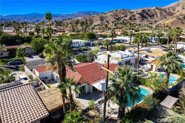 aerial view featuring a residential view and a mountain view